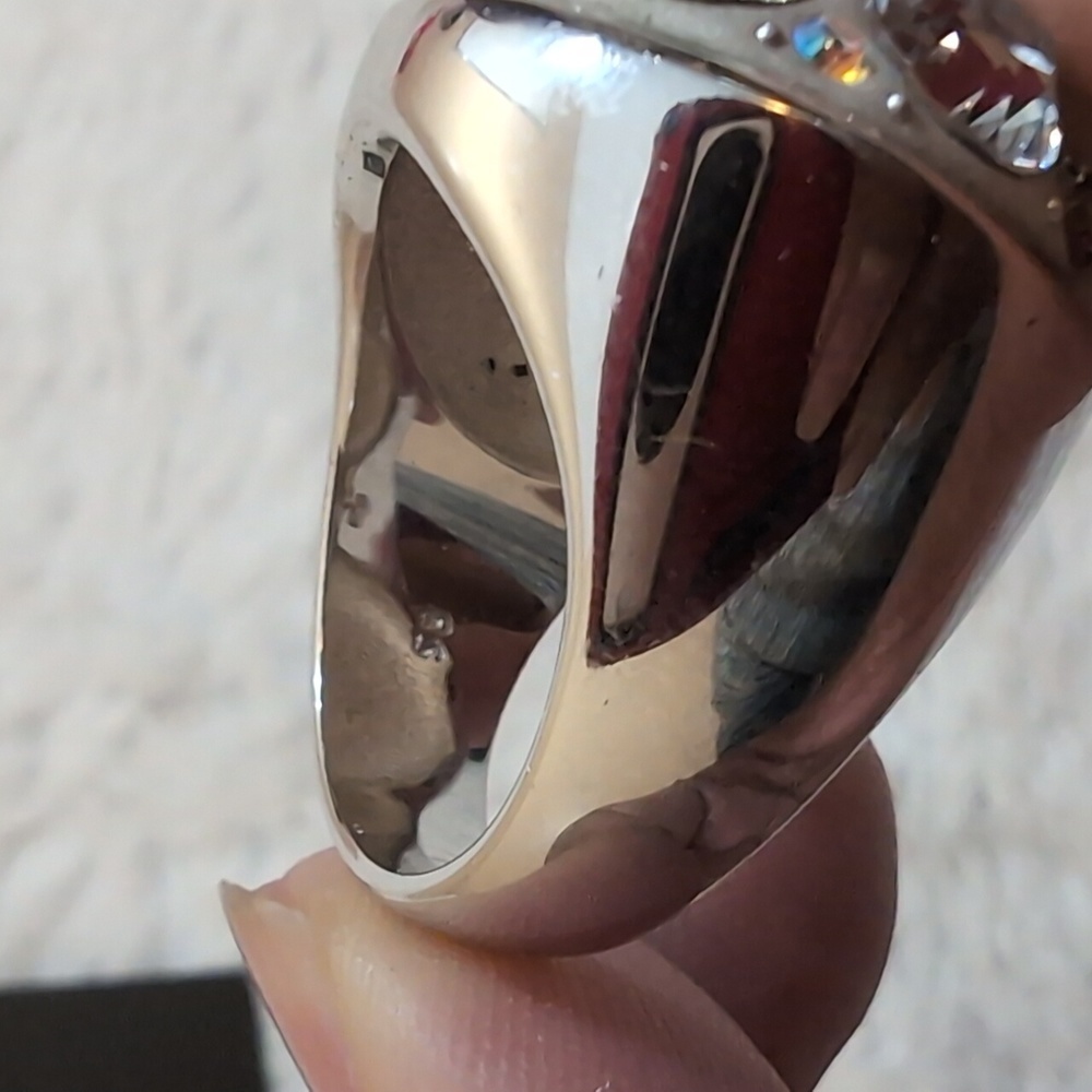 Swarovski| Silver White Glass With Clear Rhinestone Cocktail Ring - Picture 8 of 8